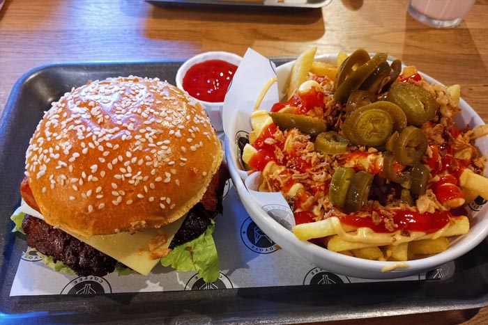 A trip to Coyote's Inverness for a burger and dirty fries!