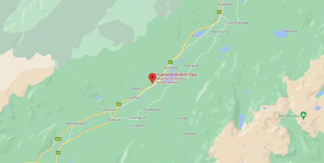 Aviemore to Highland Wildlife Park location map