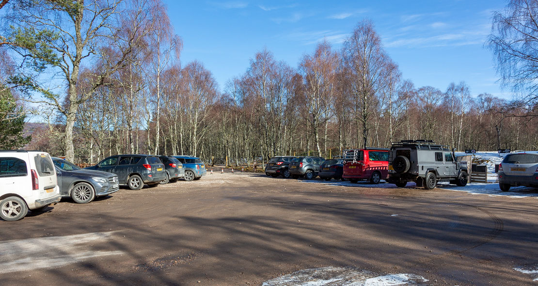 The car park near Alvie Forest Food. They share seasonal ingredients foraged locally.