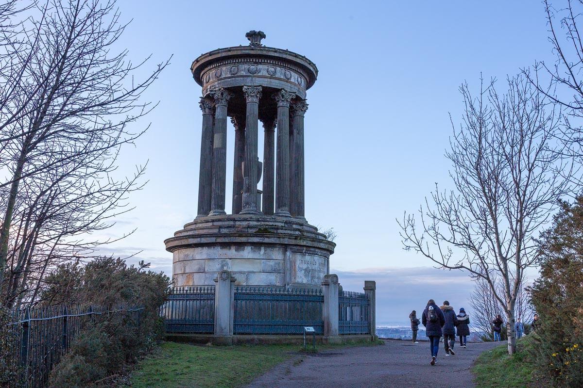 The Dugald Stewart Monument on Calton Hill, a circular temple of Corinthian columns designed by William Henry Playfair