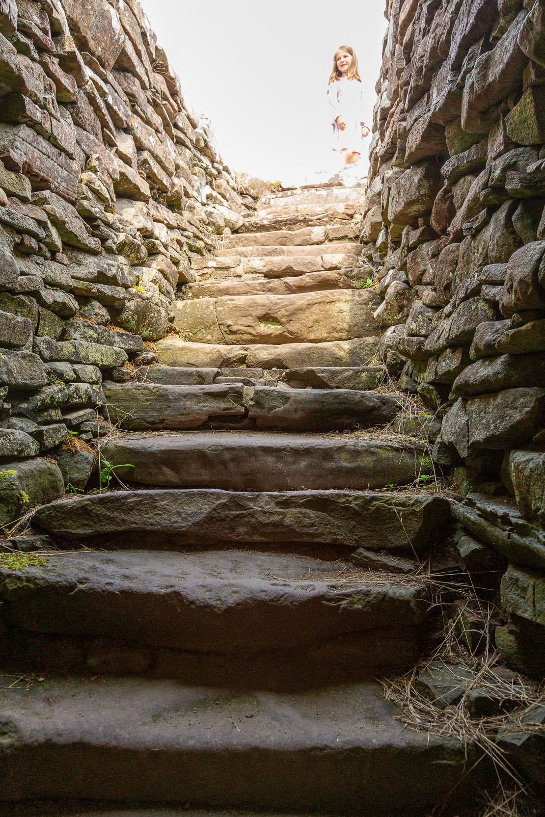 Ascending the stairs to the wall head.
