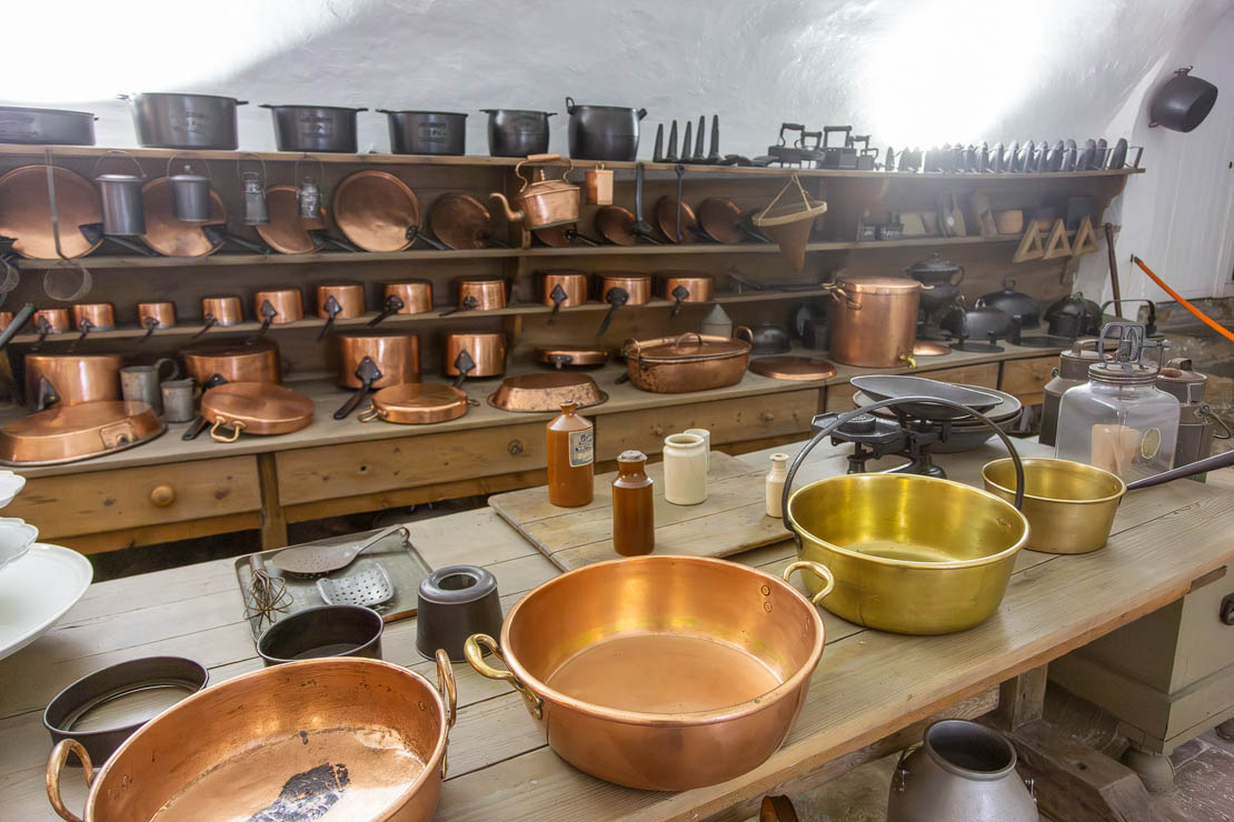 Copper pans.