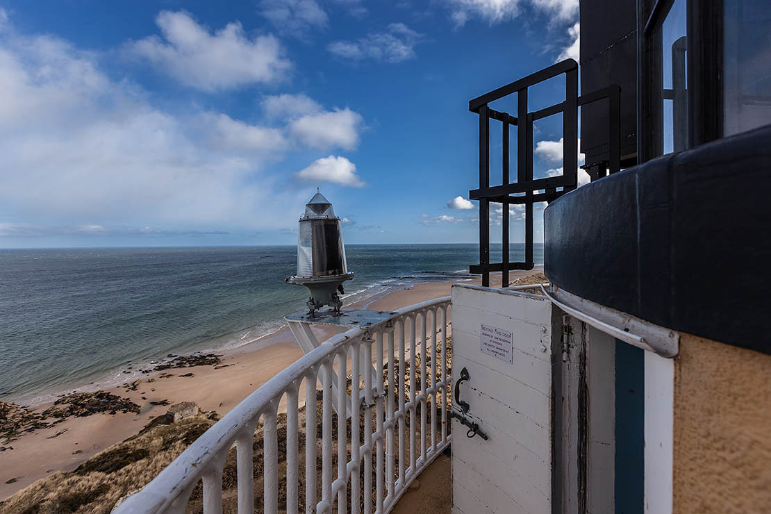 The view of Lossiemouth West Beach from Covesea Lighthouse.