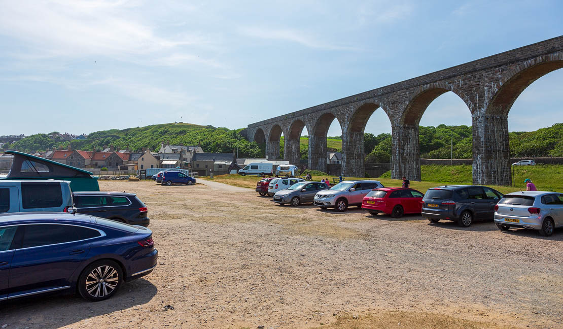 The overflow car park with Cullen Viaduct in the background.