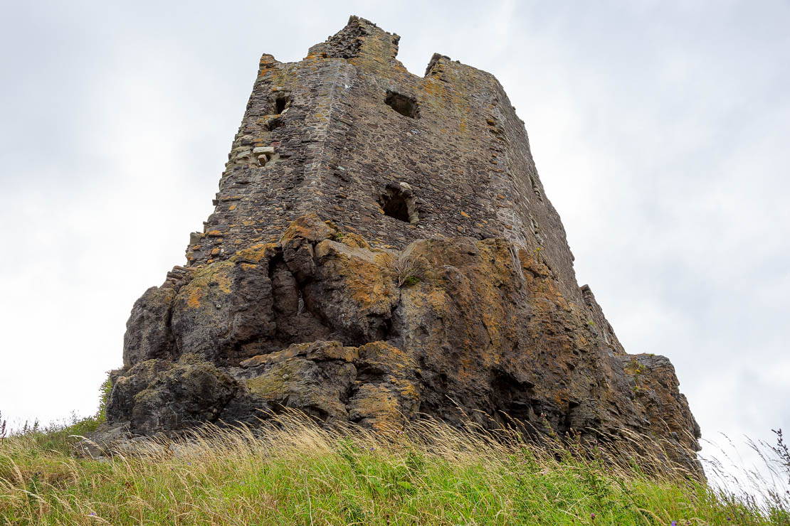 Beach view of Dunure Castle. Secret tunnel leading to Greenan Castle.