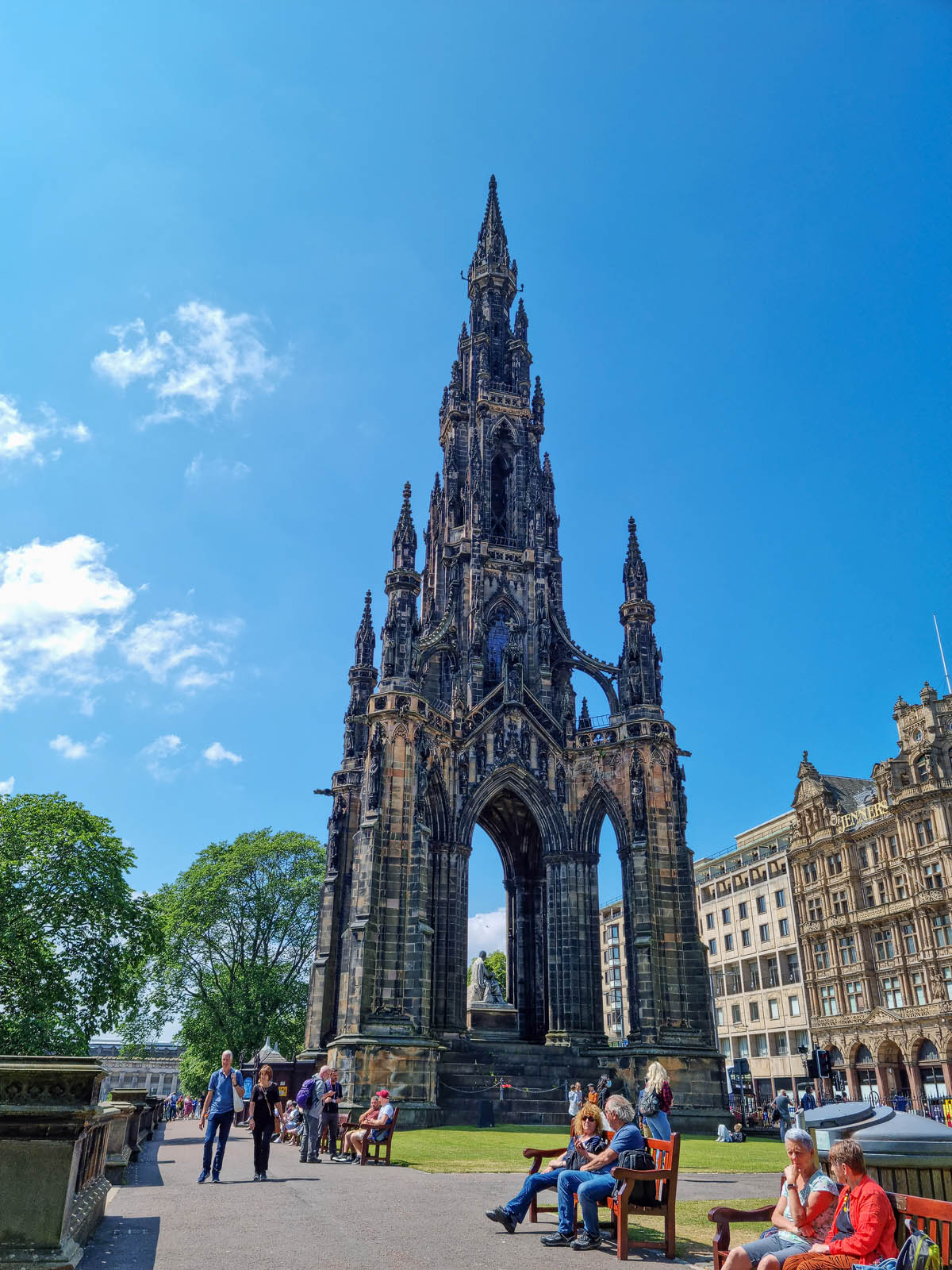 The Scott Monument on Princes Street - a towering Gothic spire dedicated to Sir Walter Scott