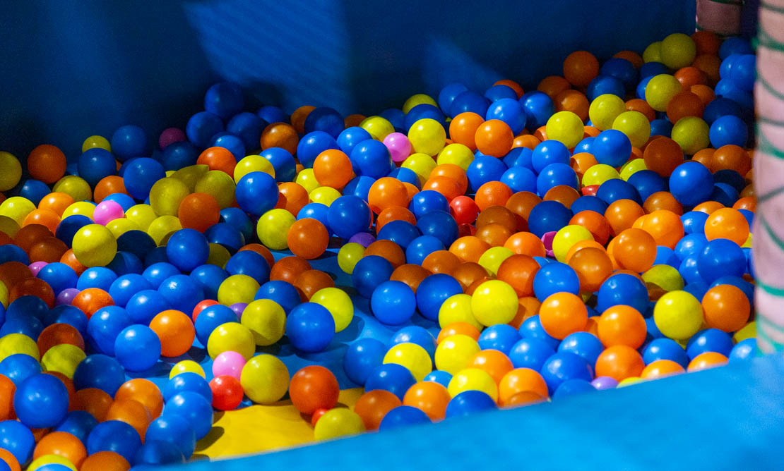 Fantastic fun house features a ball pit!
