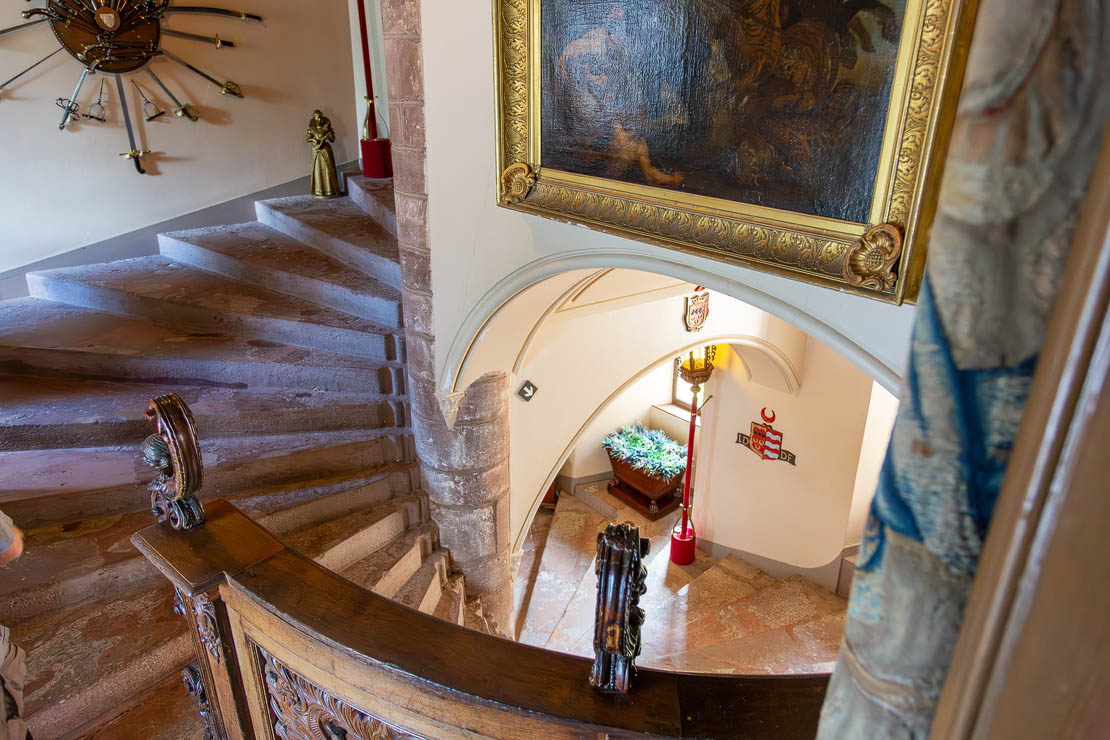 Stone spiral staircase at Fyvie Castle.