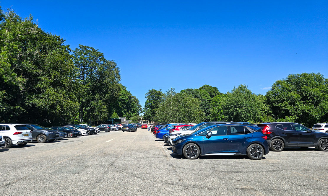 The main car park at Haddo Country Park on a busy summer day