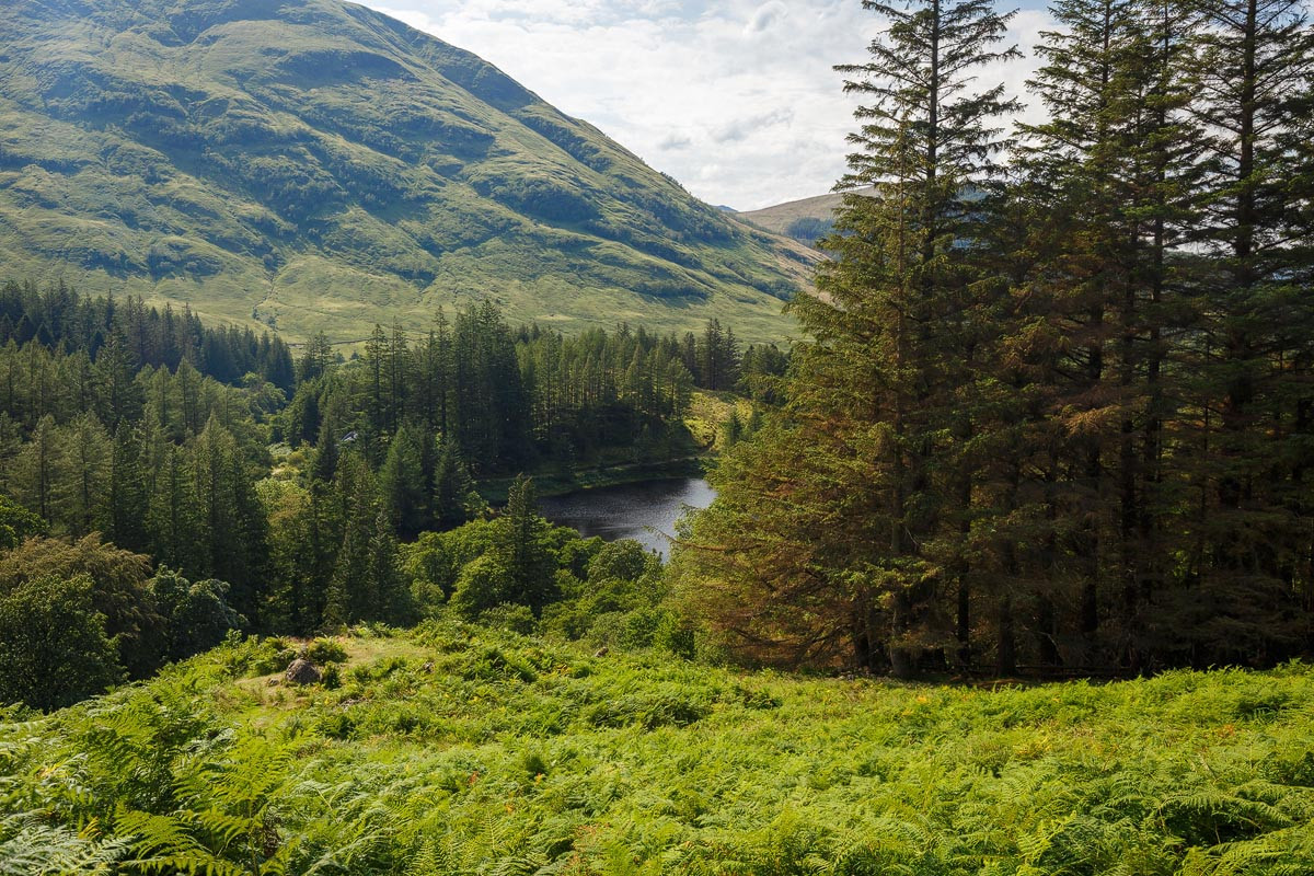 The dramatic Glencoe valley where Hagrid's Hut was filmed, with misty mountains and Torren Lochan
