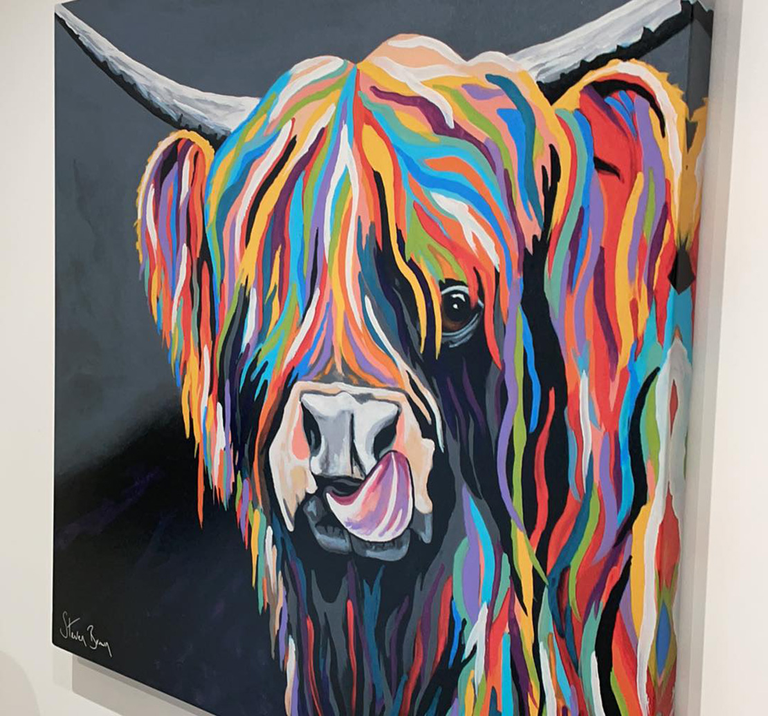 Highland cow artwork by Steve Brown. Hyland cow / Hiland cow / Hoghland cow