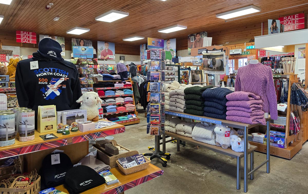 Inside the Groatie Buckie gift shop with its range of NC500 hoodies, Scottish knitwear and souvenirs