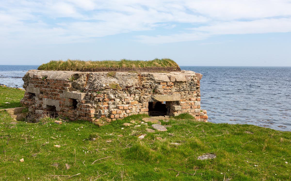Close-up of a WW2 Type 24 machine gun pillbox built from brick and concrete on the Caithness coast