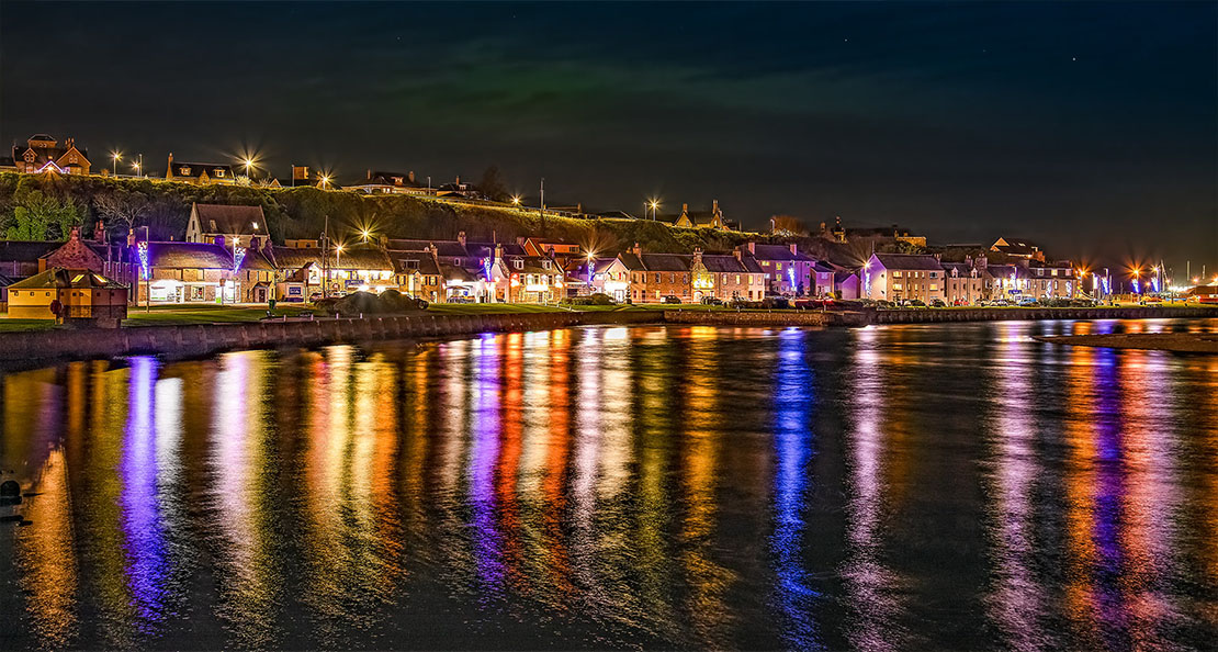Night photograph of the Lossiemouth Esplanade.