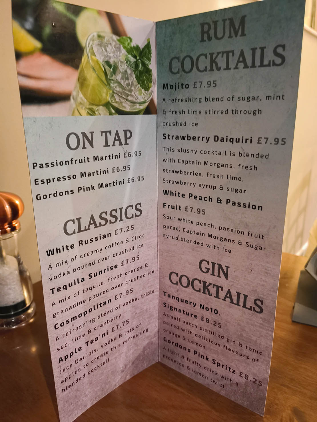 The extensive cocktail menu.