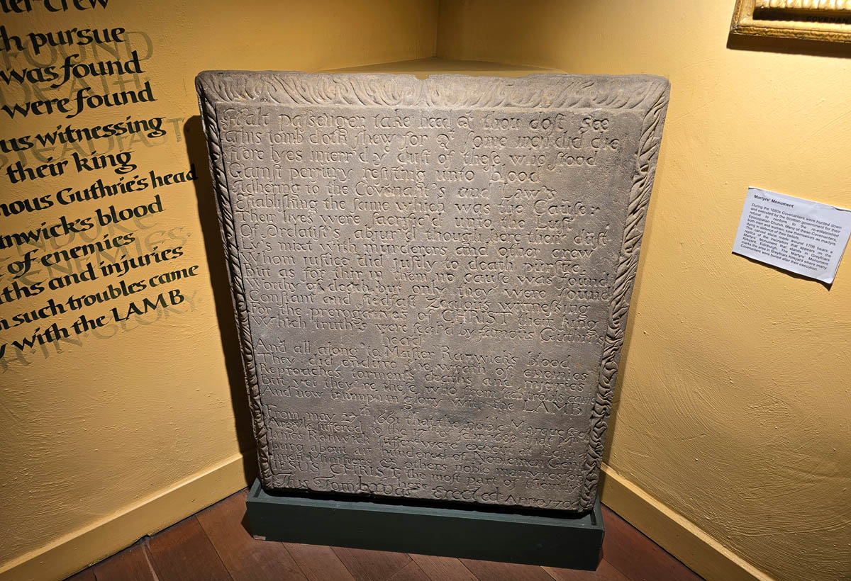 The Martyrs Monument stone with carved Covenanter inscription at the Museum of Edinburgh