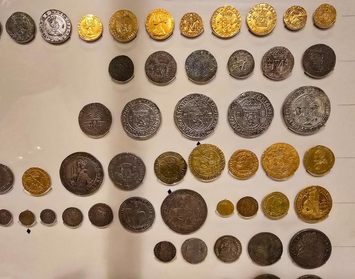 A collection of Scottish gold and silver coins from medieval and early modern Scotland
