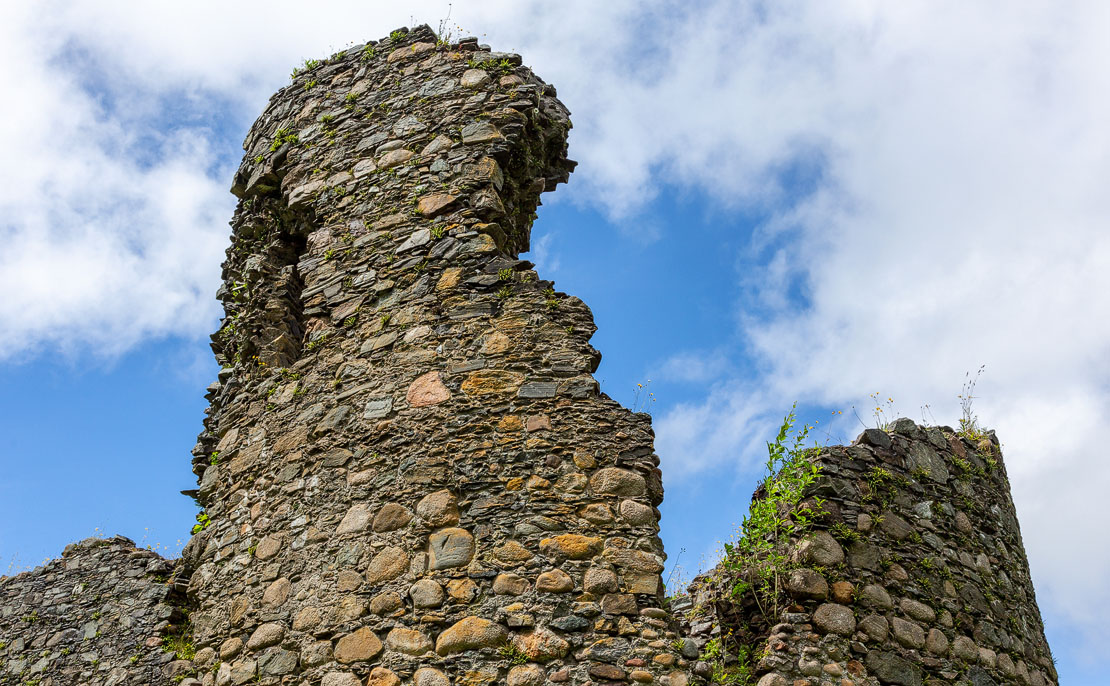 Crumbling tower at Old Inverlochy Castle.