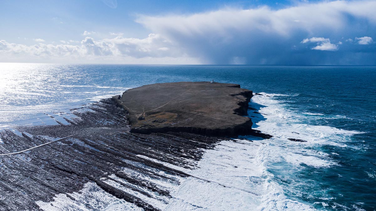 The tidal island of the Brough of Birsay with its causeway exposed at low tide