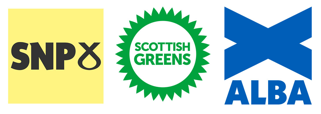 Political party logos. Country's territory Scotland.
