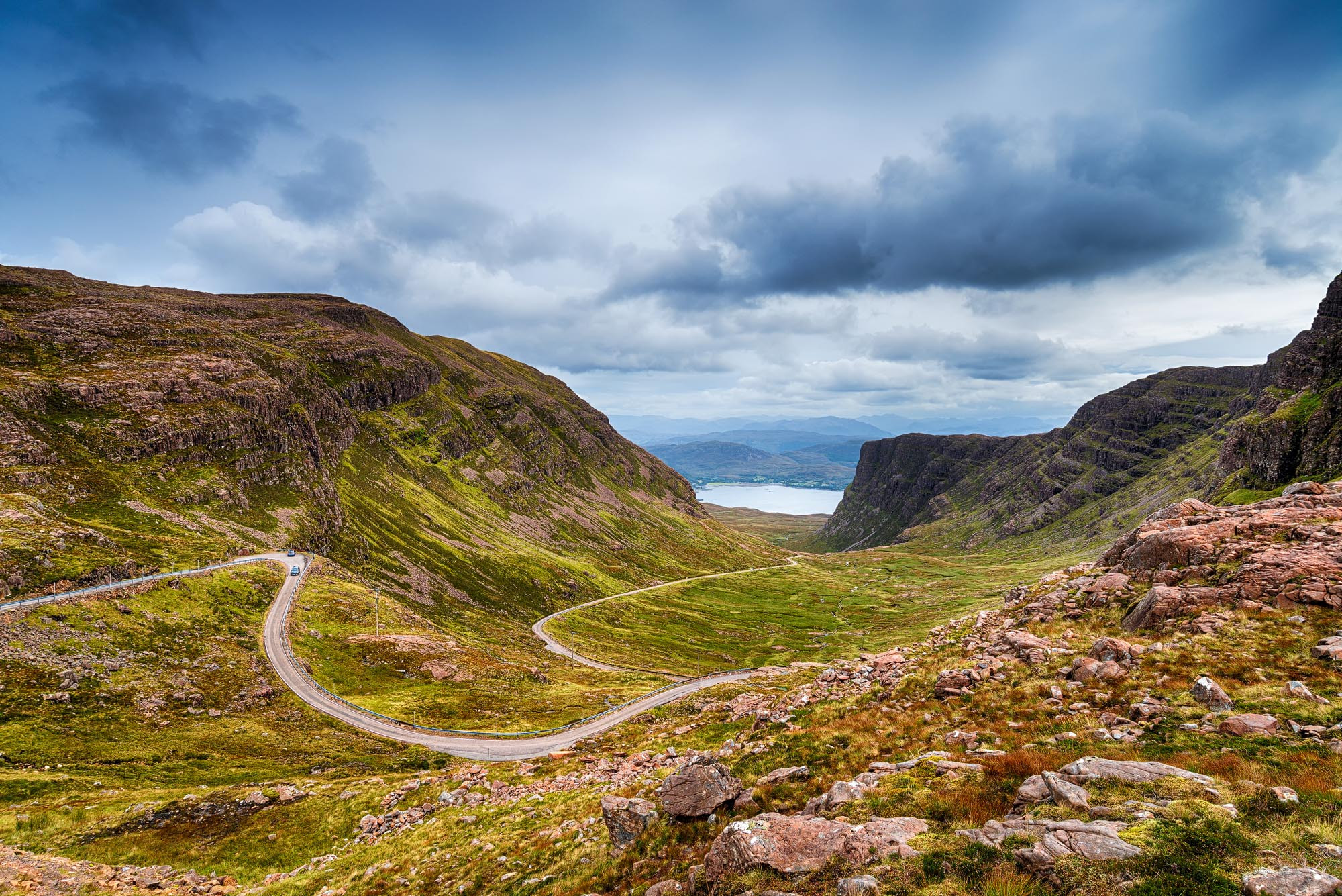 The winding road of the Bealach na Bà pass on the North Coast 500