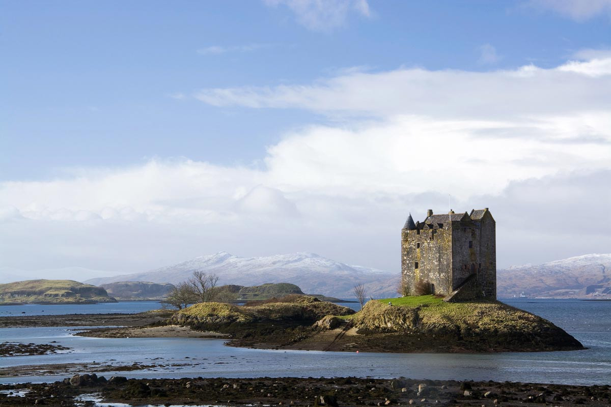 Castle Stalker rising from a tidal islet on the Argyll coast