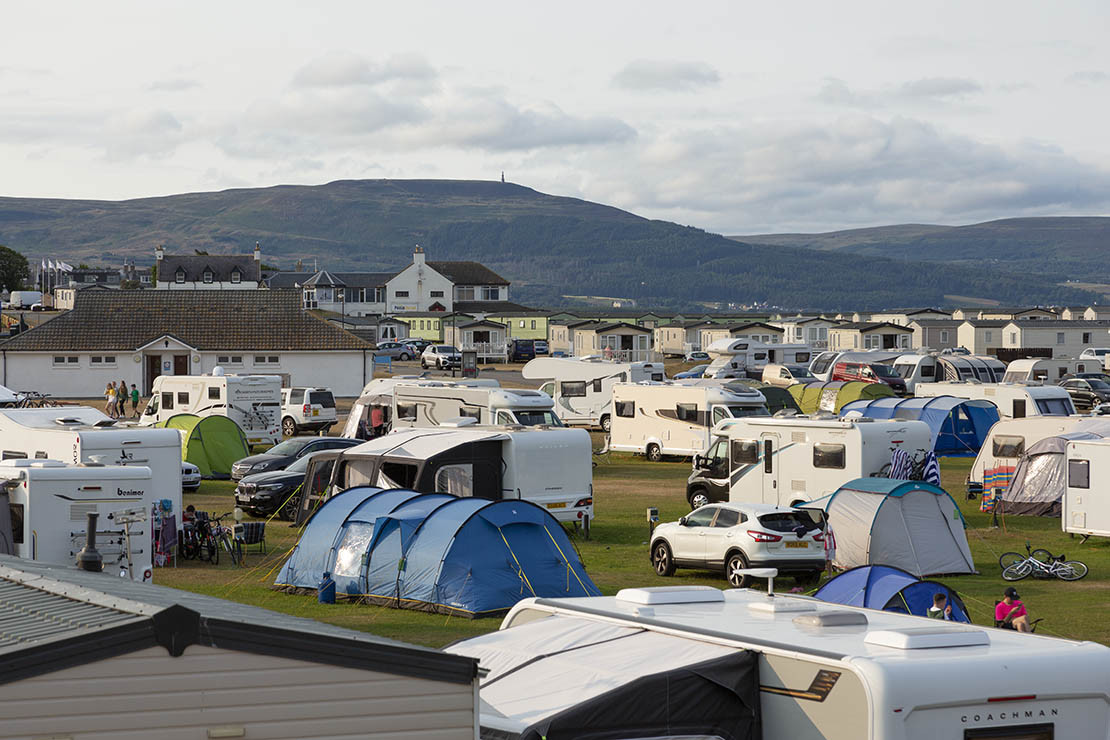 A well-organised campsite in the Scottish Highlands