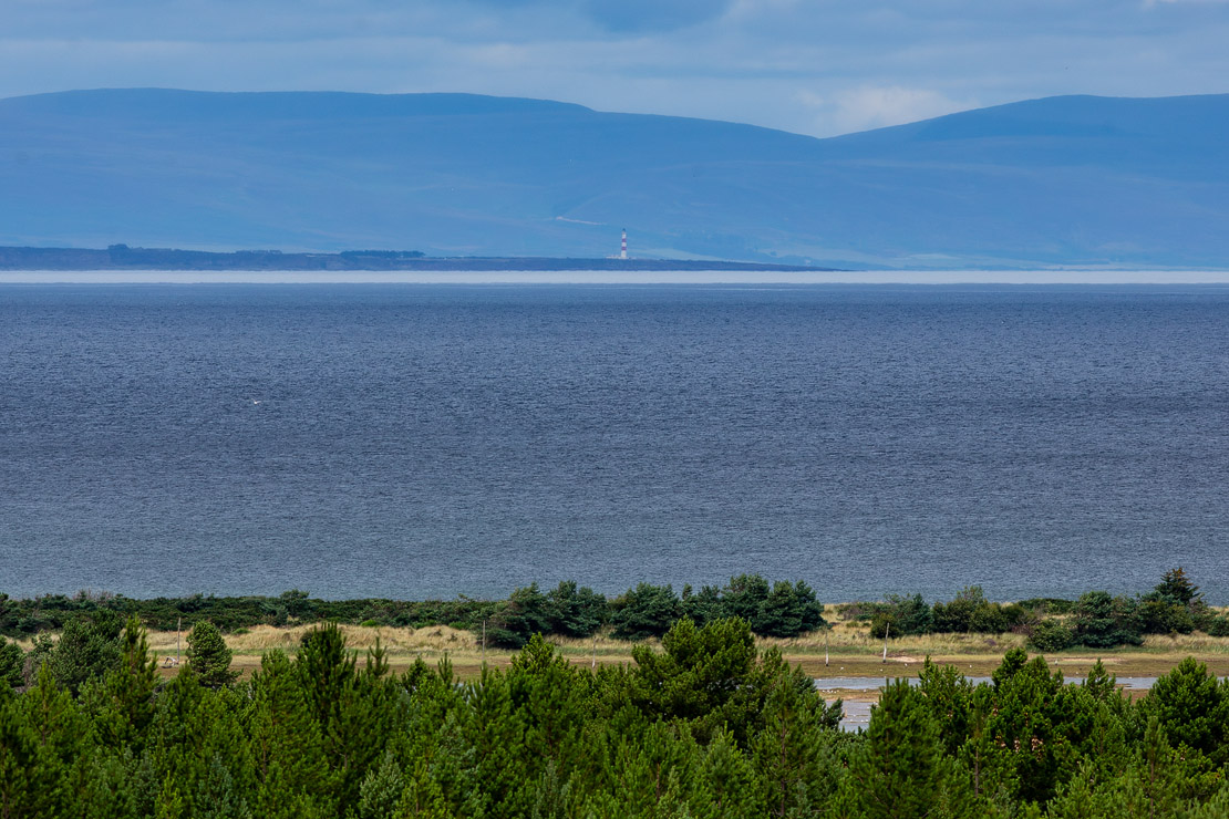 Tarbat Ness Lighthouse seen from Culbin Forest.