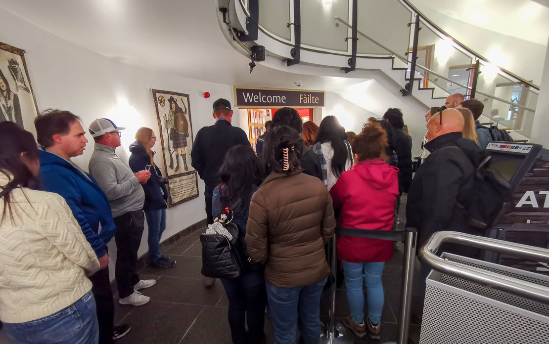 Queuing to access the visitor centre.