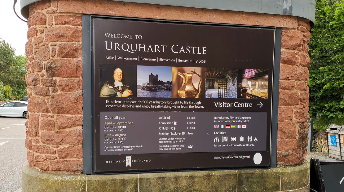 Urquart Castle welcome board.